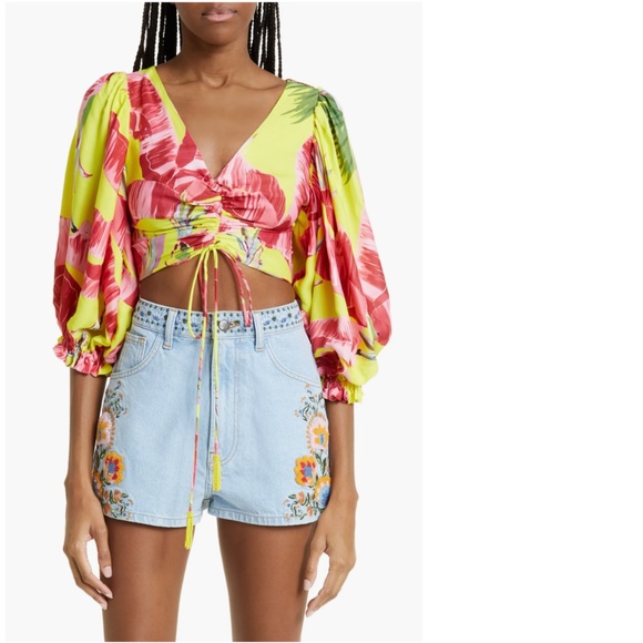 NWT $145 FARM Rio Sweet Jungle Lime Crop Top in size Large! - Picture 1 of 8